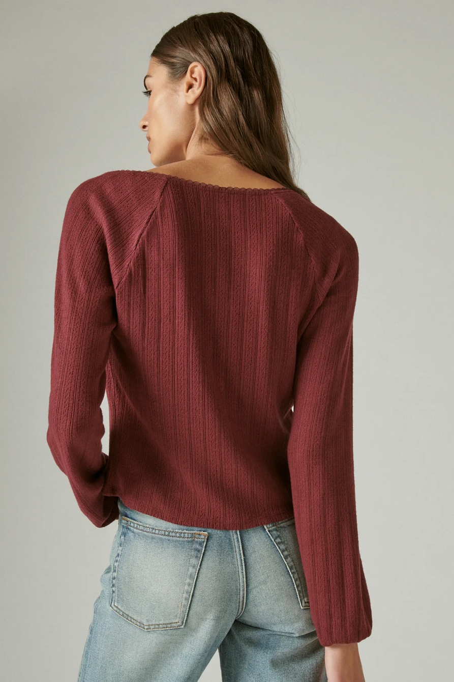 SQUARE NECK POINTELLE BUTTON FRONT TOP, image 4