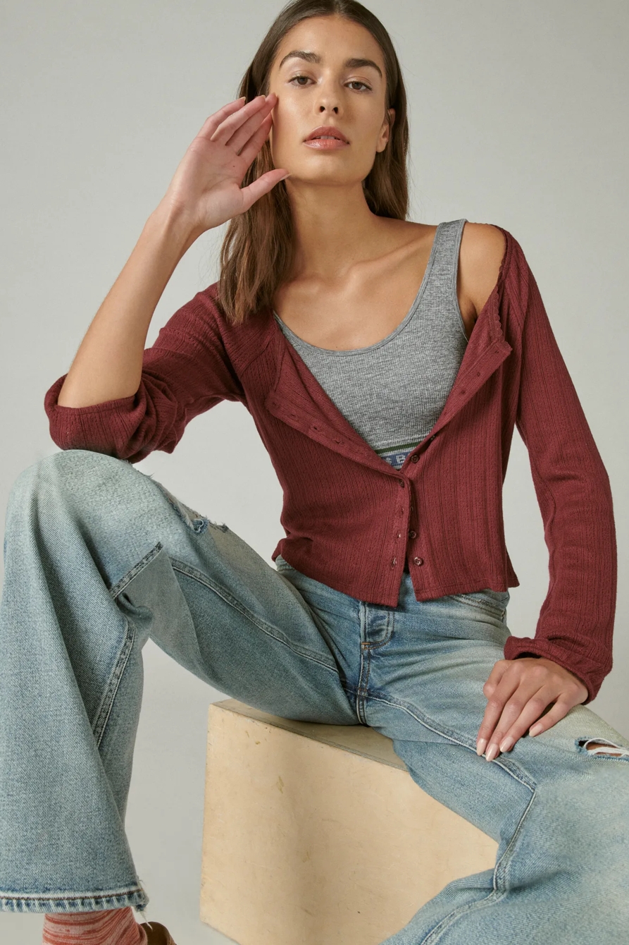 SQUARE NECK POINTELLE BUTTON FRONT TOP, image 6