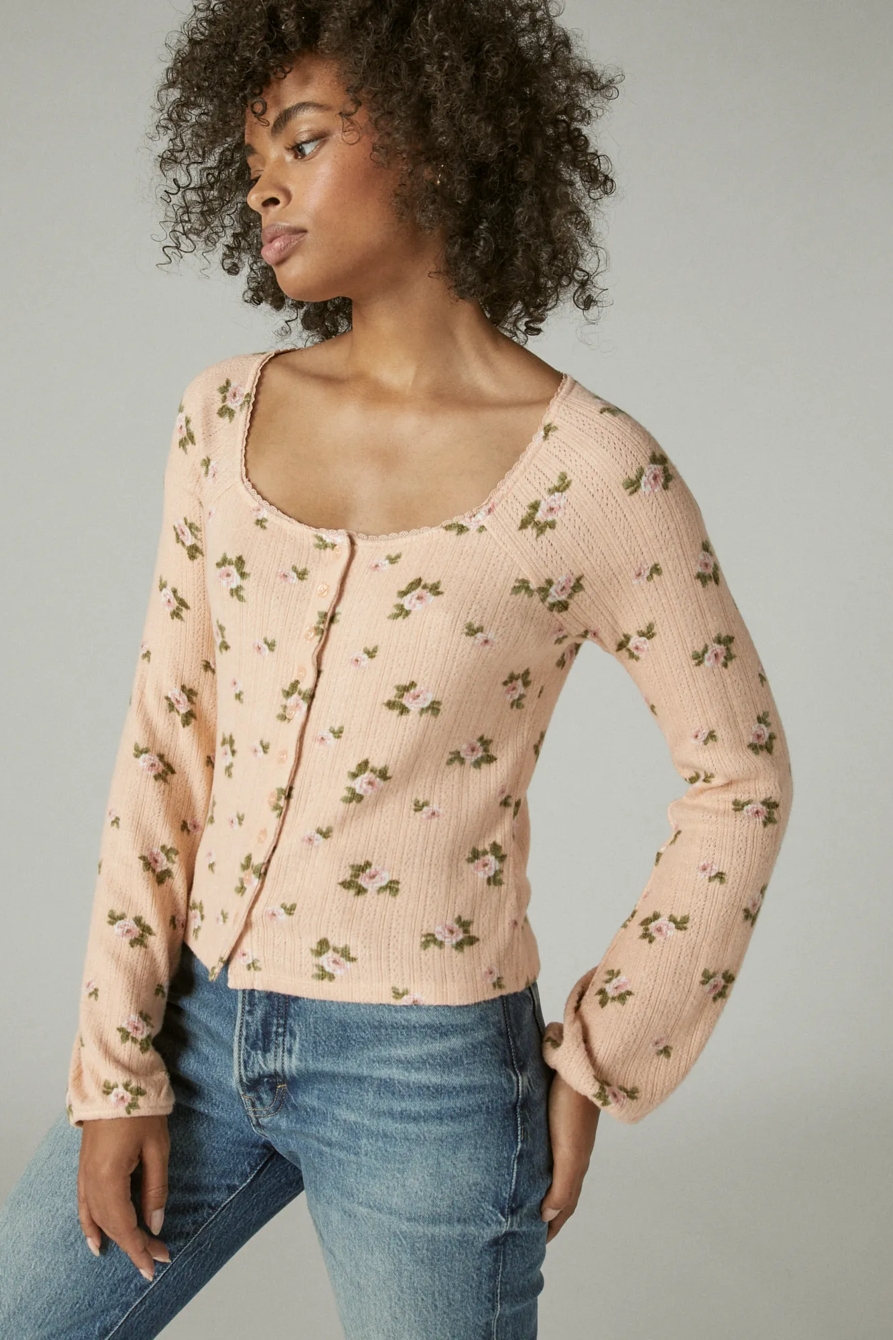 SQUARE NECK POINTELLE BUTTON FRONT TOP, image 3