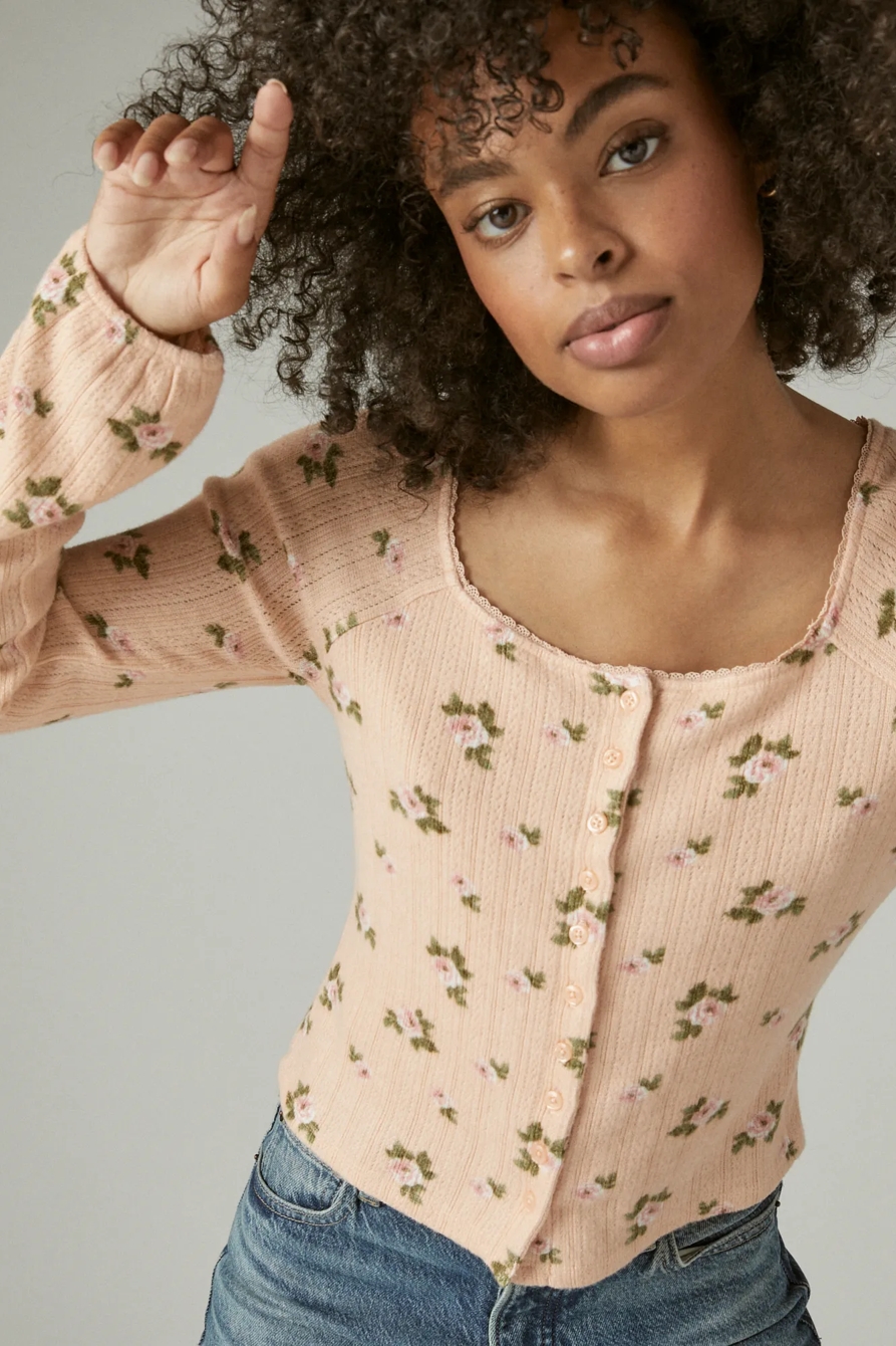 SQUARE NECK POINTELLE BUTTON FRONT TOP, image 5