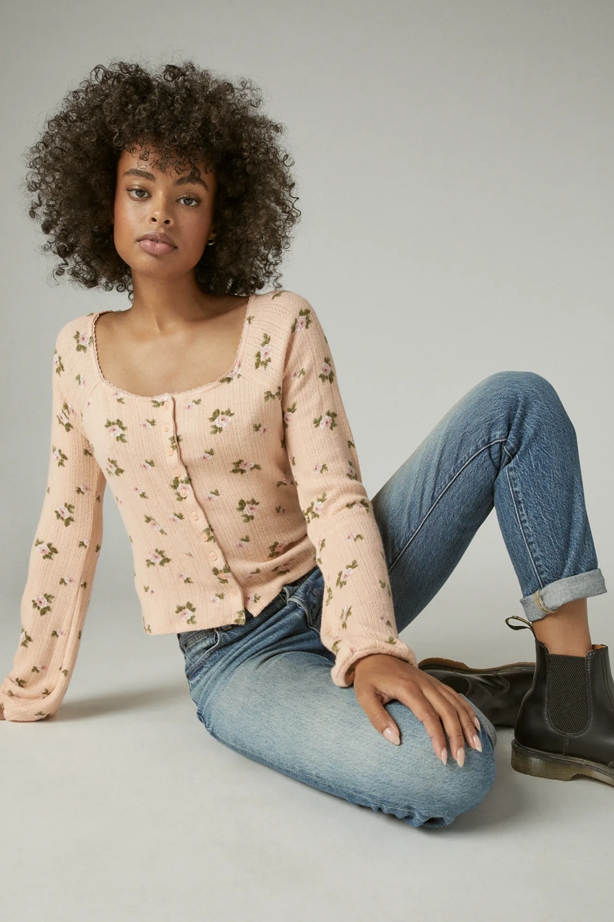 SQUARE NECK POINTELLE BUTTON FRONT TOP, image 6