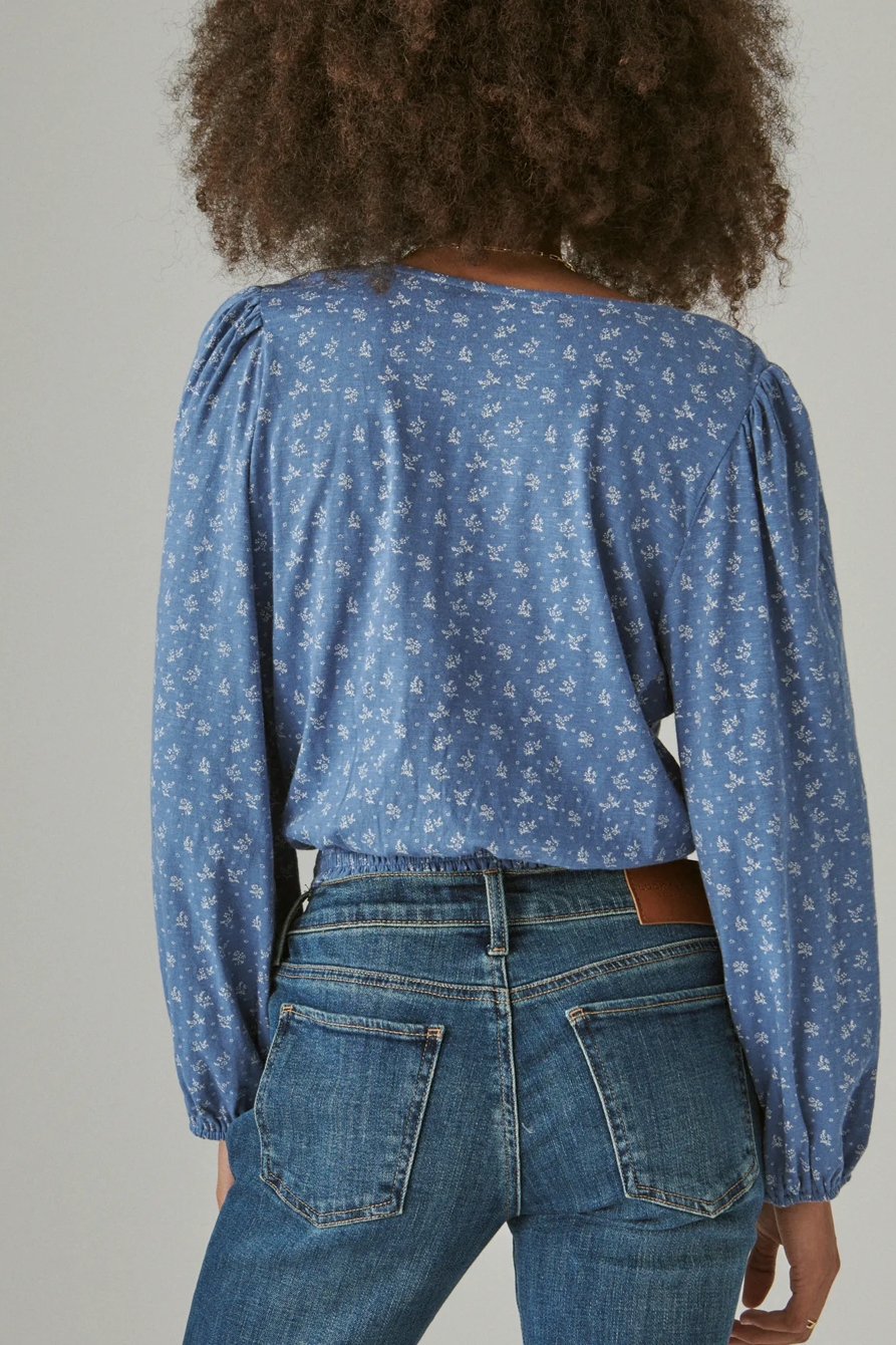 LONG SLEEVE PRINTED SURPLICE WRAP TOP, image 4