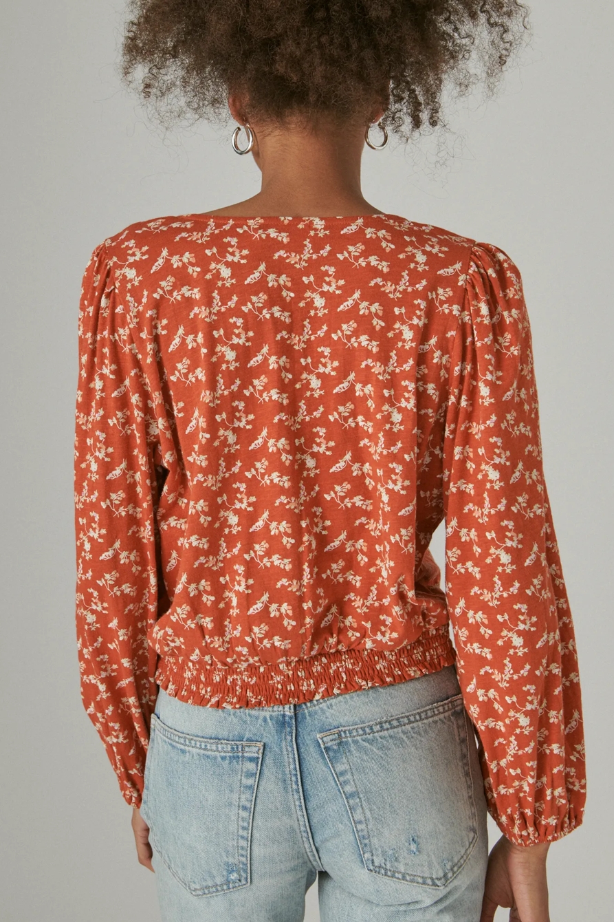 LONG SLEEVE PRINTED SURPLICE WRAP TOP, image 4