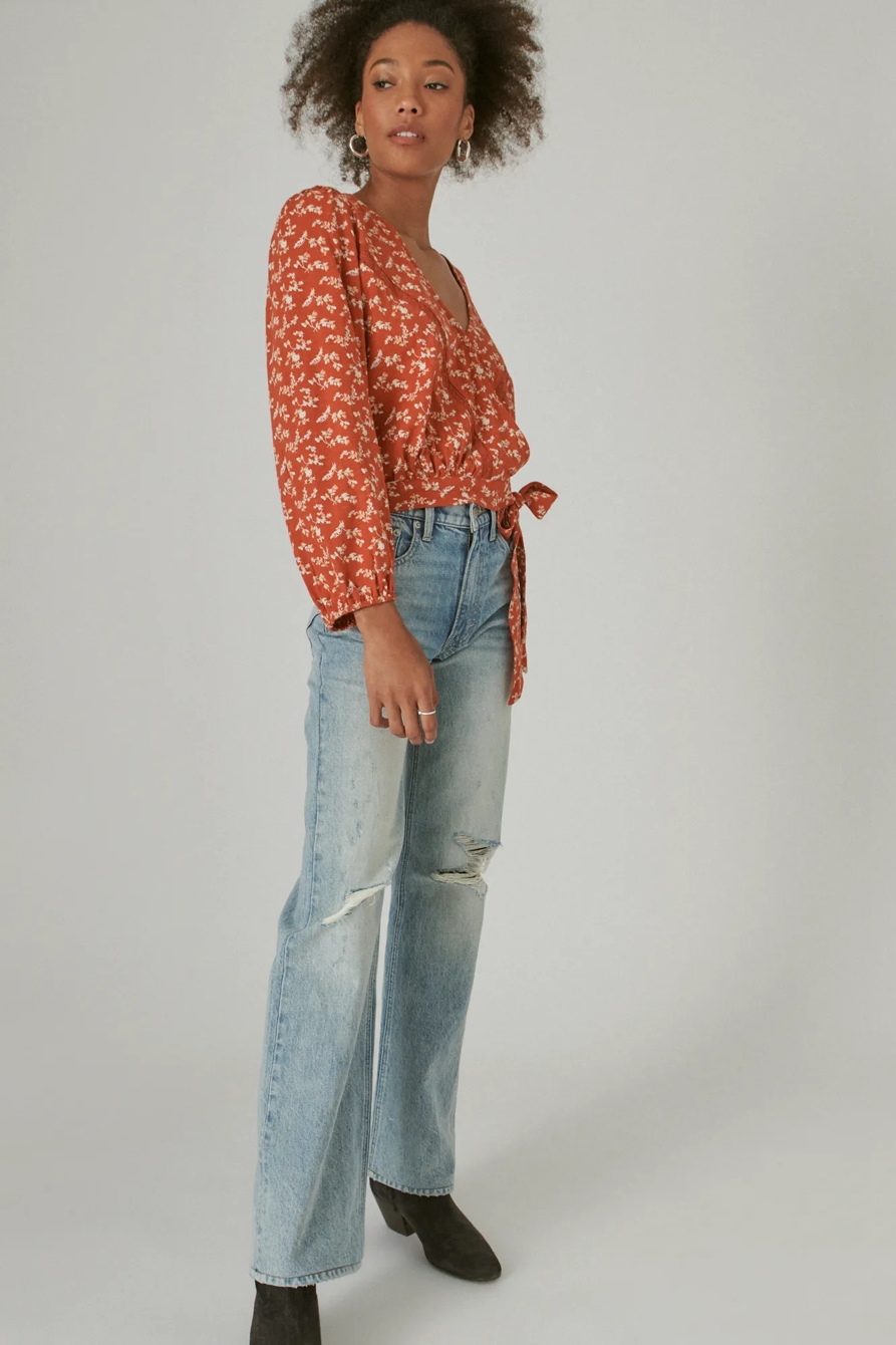 LONG SLEEVE PRINTED SURPLICE WRAP TOP, image 6