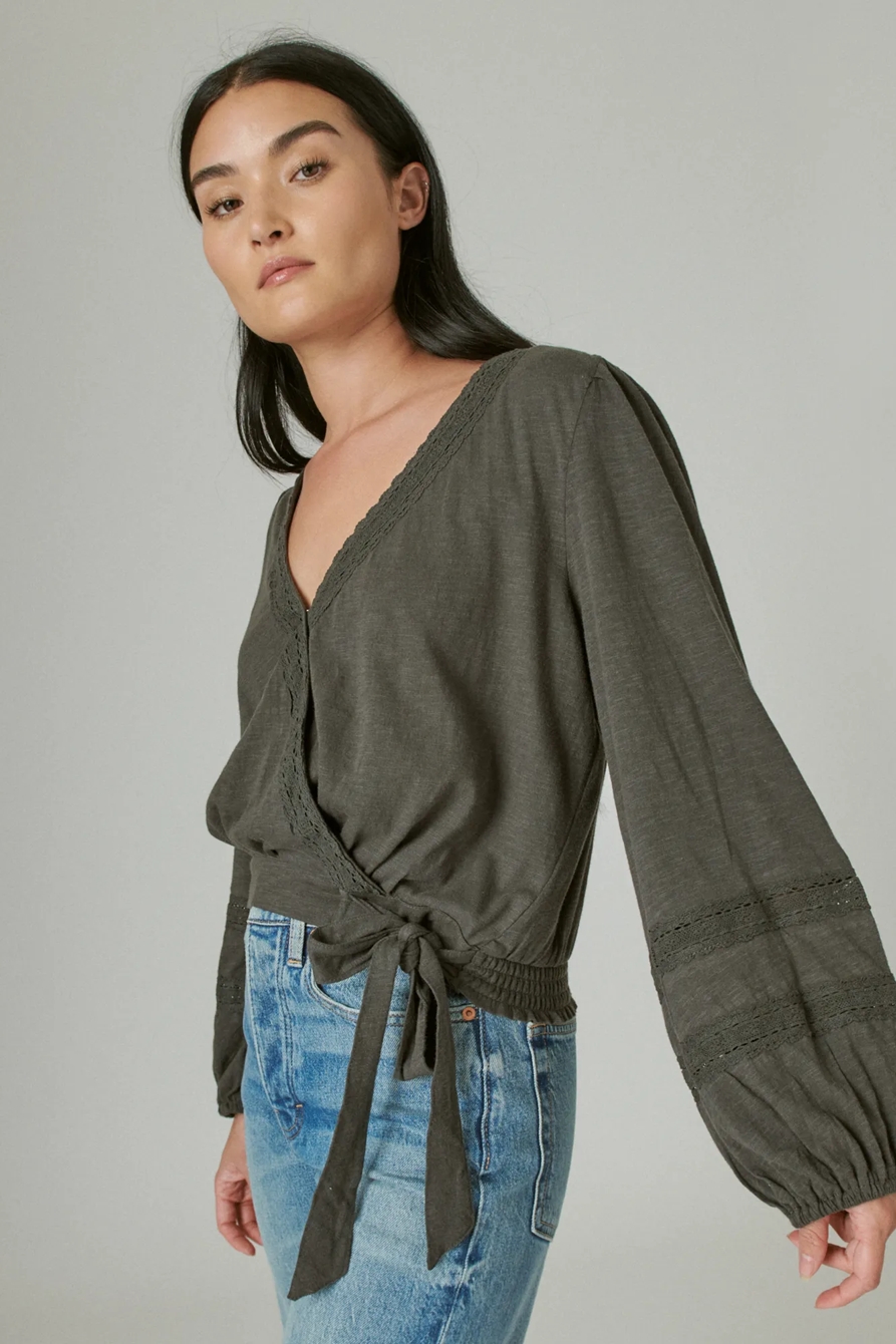 LONG SLEEVE SURPLICE WRAP TOP, image 3