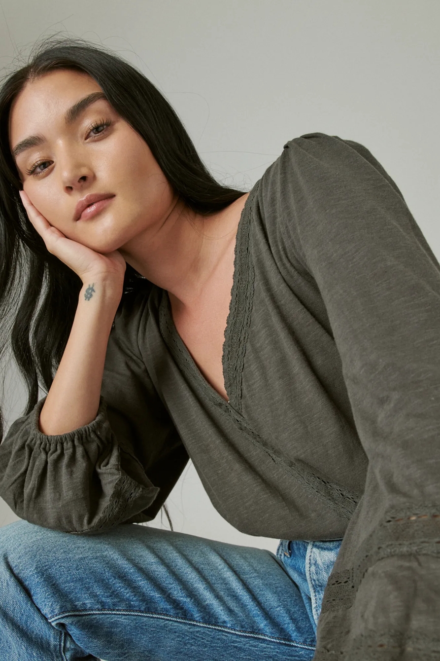 LONG SLEEVE SURPLICE WRAP TOP, image 6
