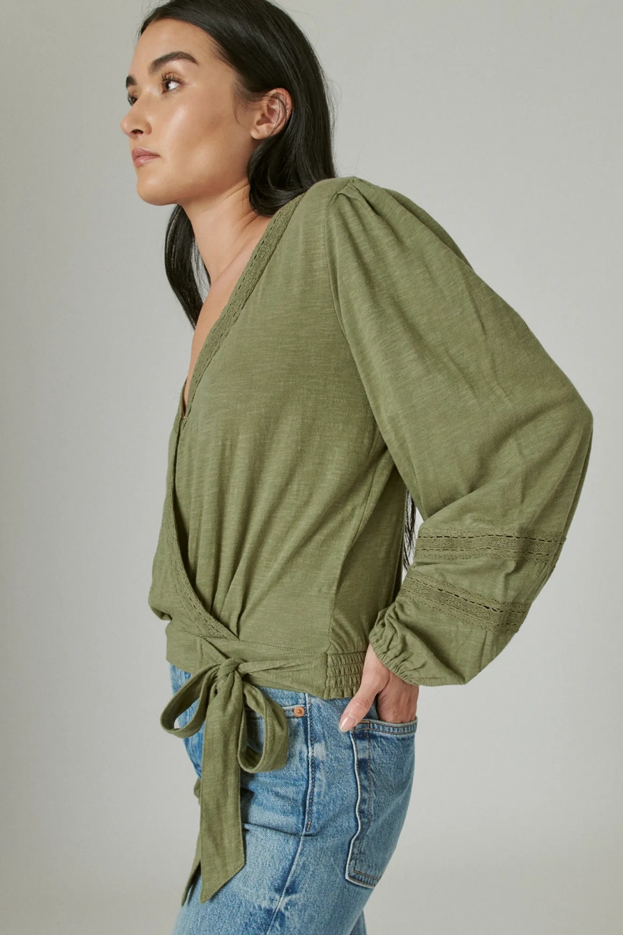 LONG SLEEVE SURPLICE WRAP TOP, image 3