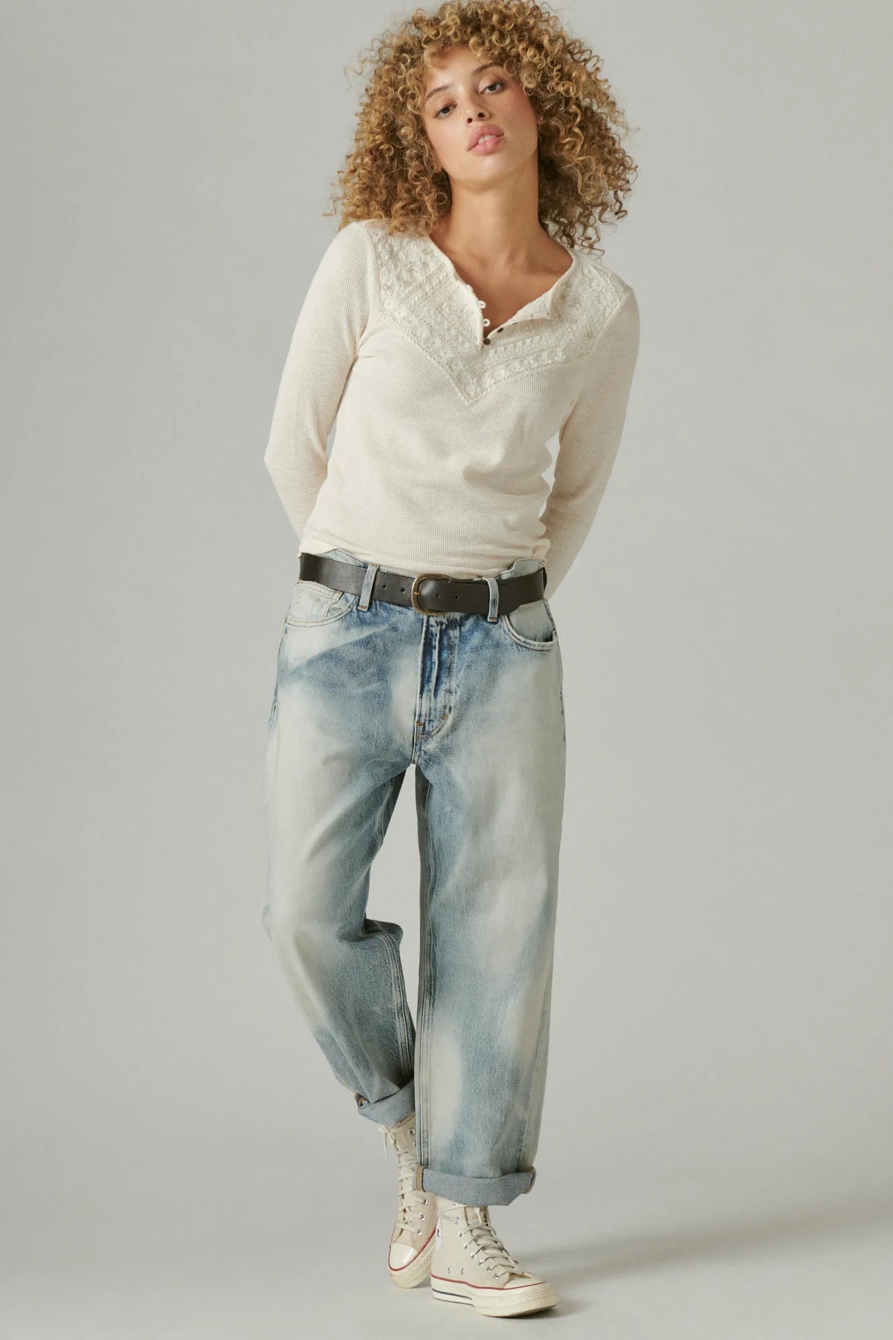 LONG SLEEVE WAFFLE LACE KNIT TOP, image 2