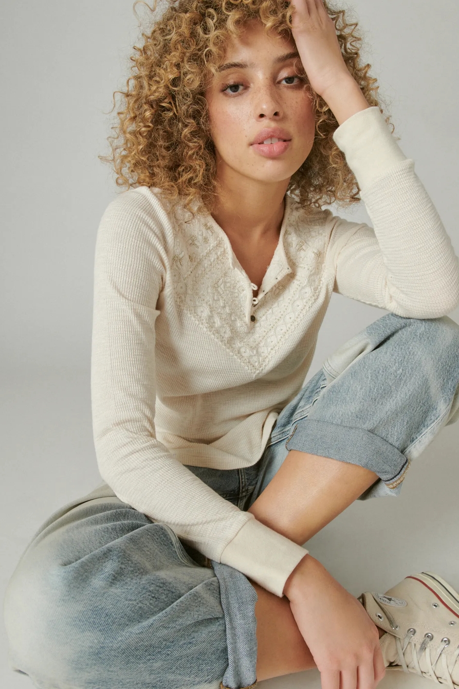 LONG SLEEVE WAFFLE LACE KNIT TOP, image 6