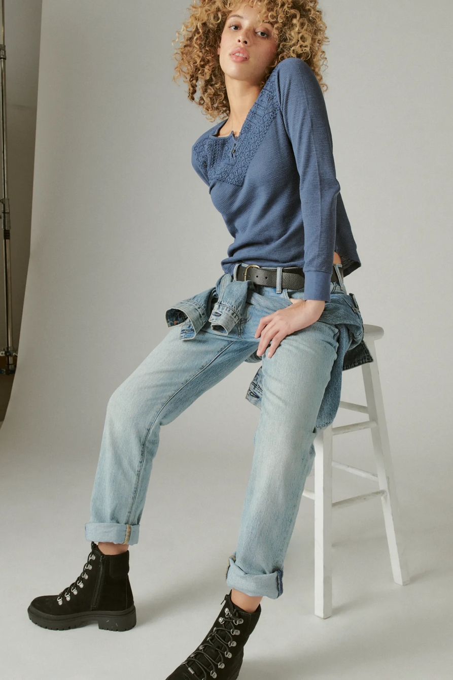 LONG SLEEVE WAFFLE LACE KNIT TOP, image 6