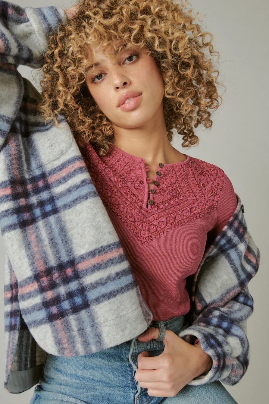 LONG SLEEVE WAFFLE LACE KNIT TOP, image 6