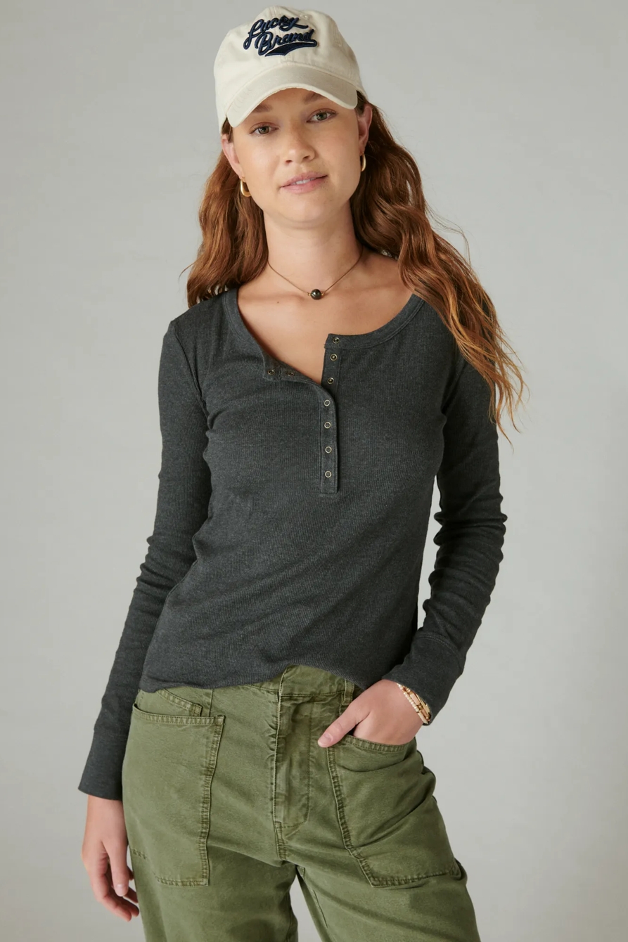 LONG SLEEVE RIBBED SNAP HENLEY, image 3