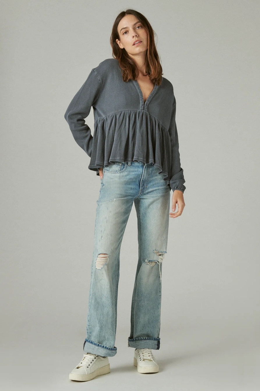 WAFFLE PEPLUM TOP, image 2