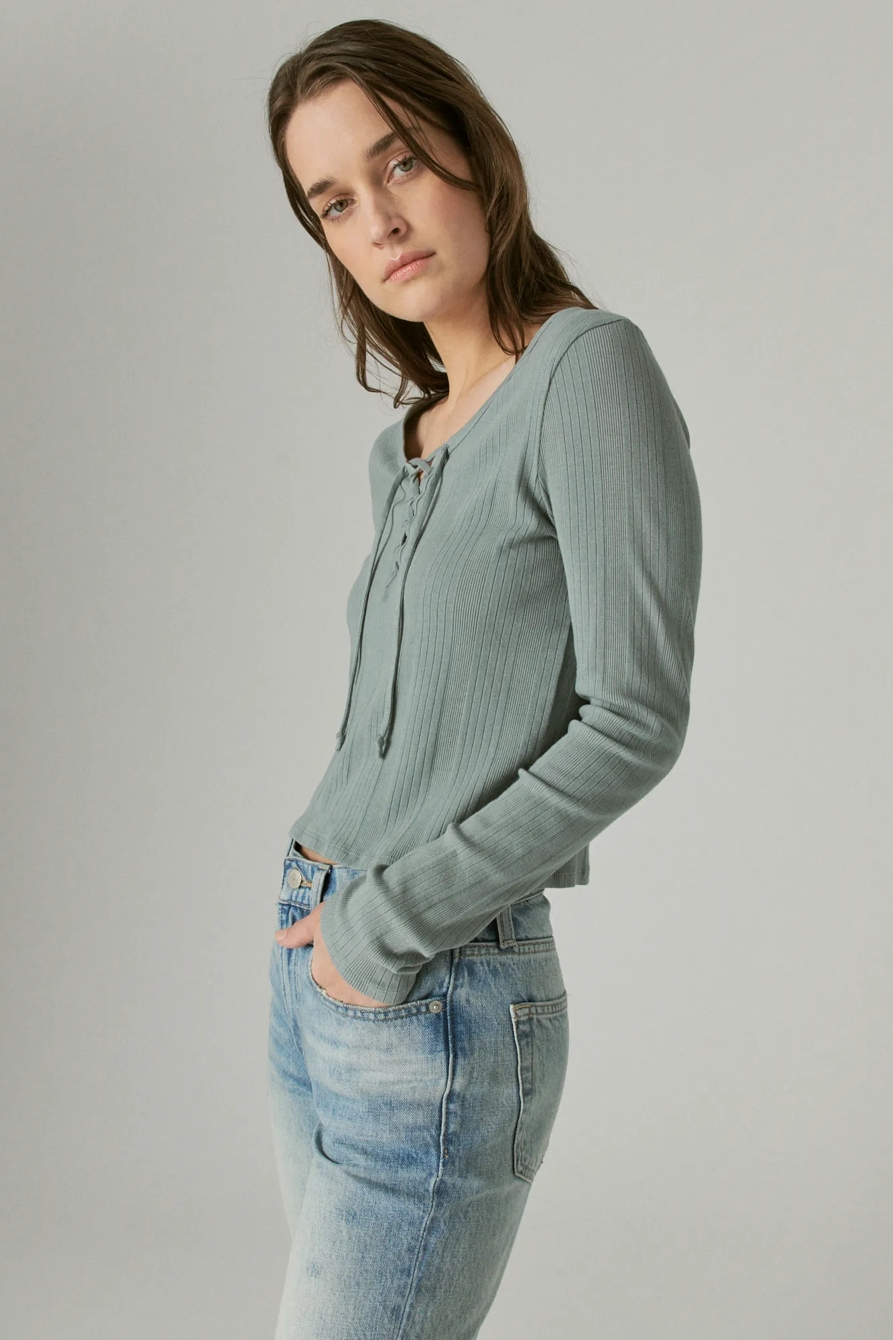 LACE UP LONG SLEEVE TOP, image 3