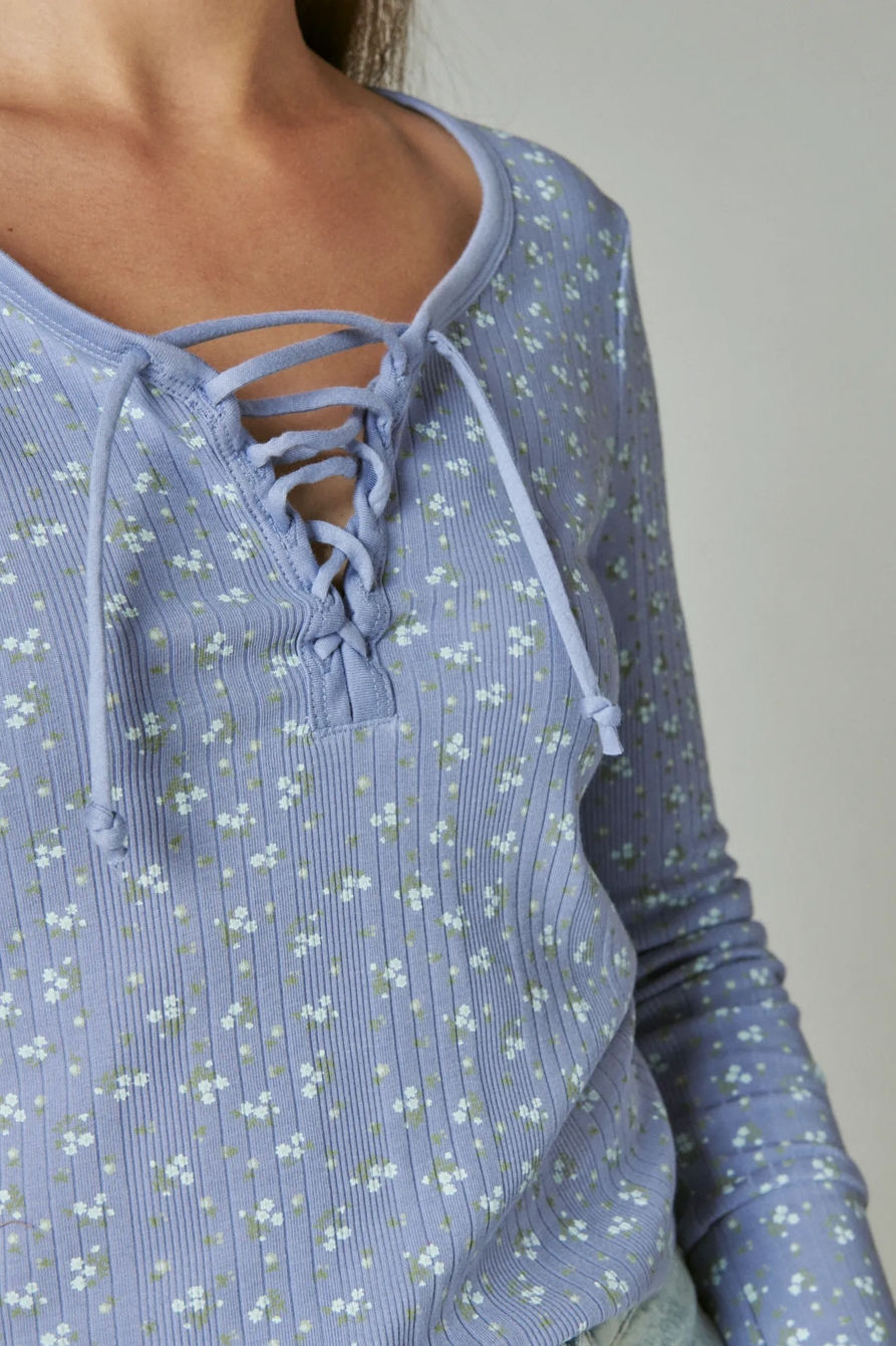 LACE UP LONG SLEEVE TOP | Lucky Brand