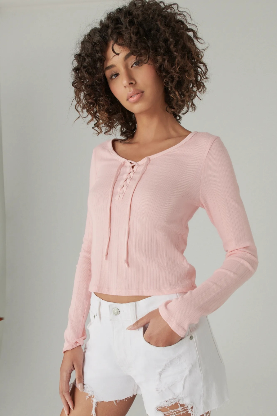 LACE UP LONG SLEEVE TOP, image 3