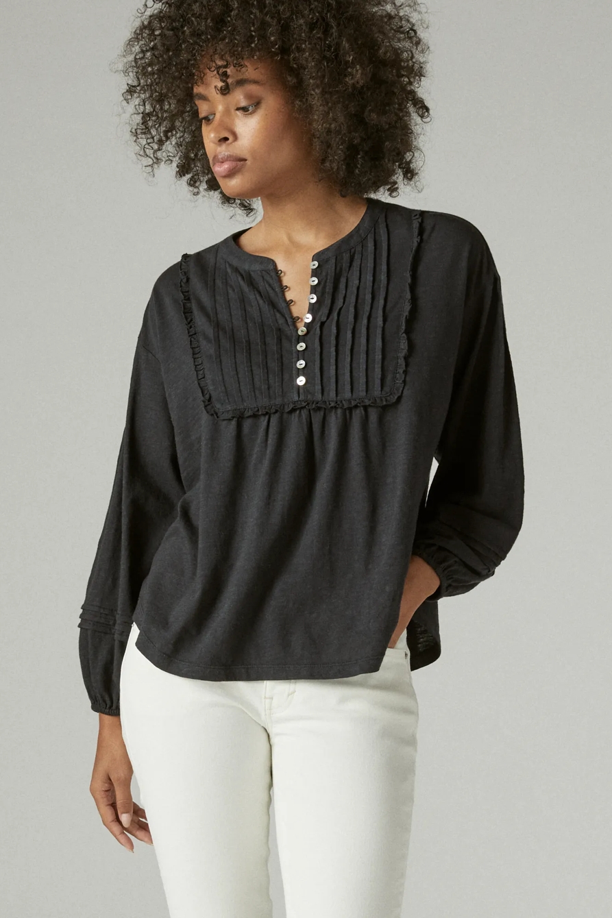 LONG SLEEVE PINTUCK YOKE TOP, image 1
