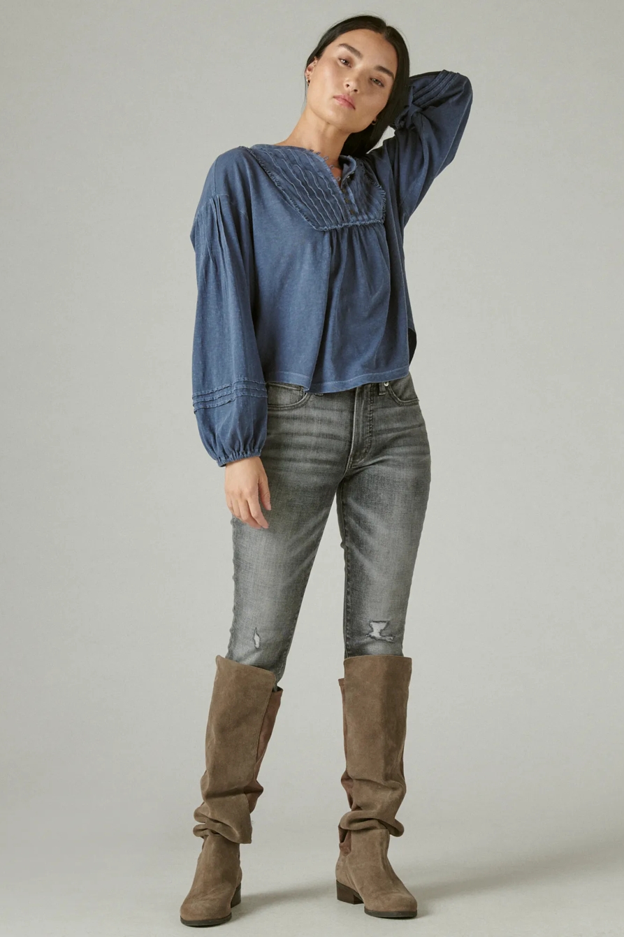ラッキーブランド Lucky Brand Embroidered Yoke Top レディース シャツ トップス Raven Lucky Brand Women's Embroidered Yoke Top, Raven at Amazon