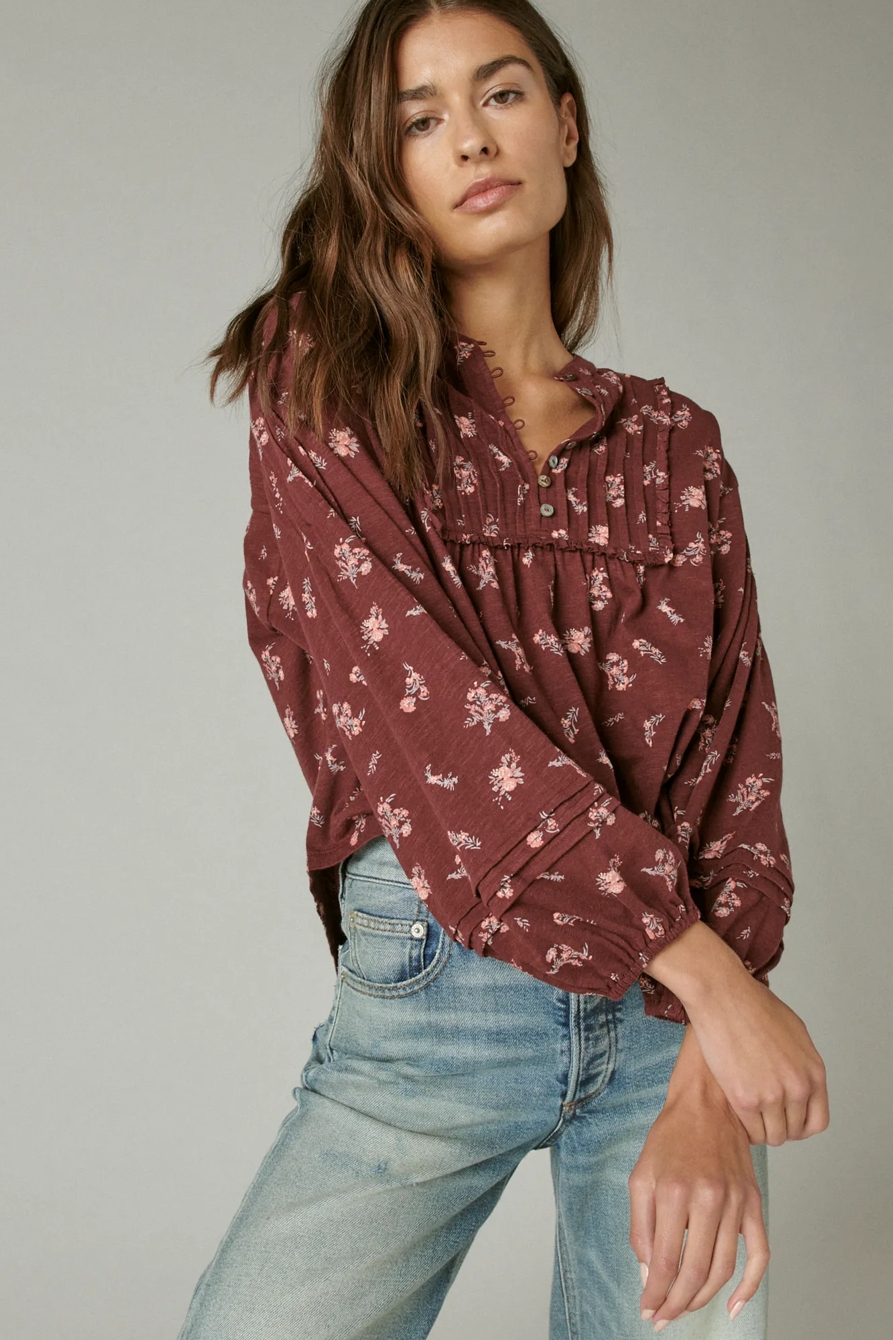 LONG SLEEVE PINTUCK YOKE TOP, image 1