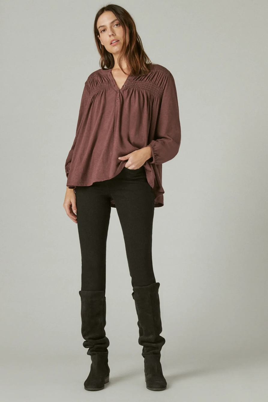 LONG SLEEVE SMOCKED YOKE TOP, image 2