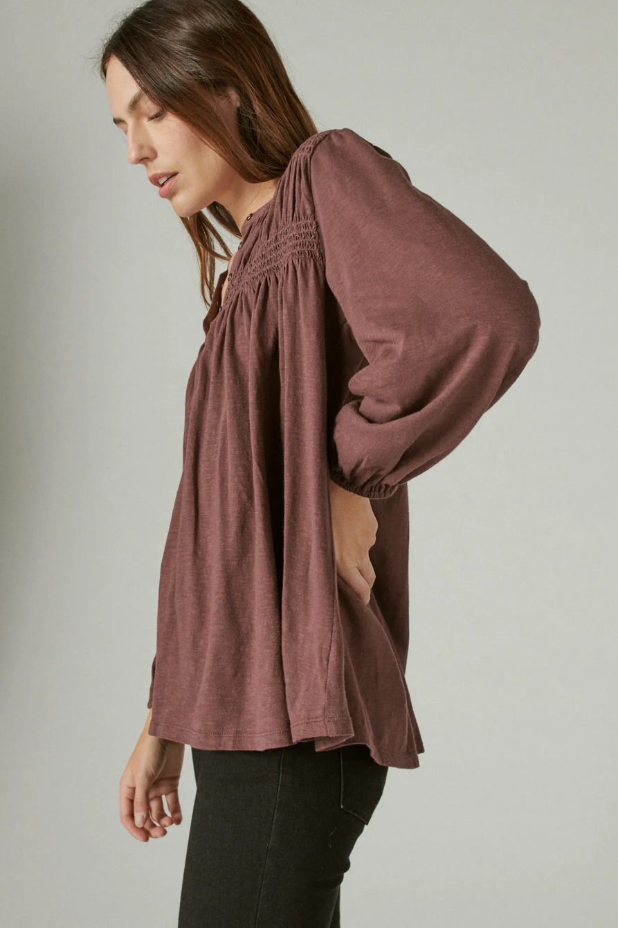 LONG SLEEVE SMOCKED YOKE TOP, image 3