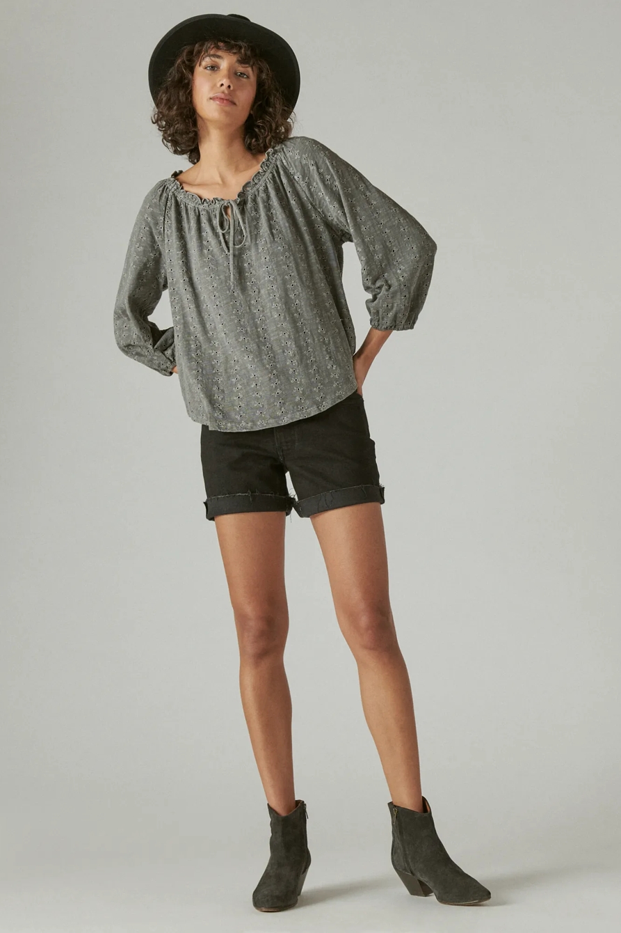 LONG SLEEVE EYELET PEASANT TOP, image 2