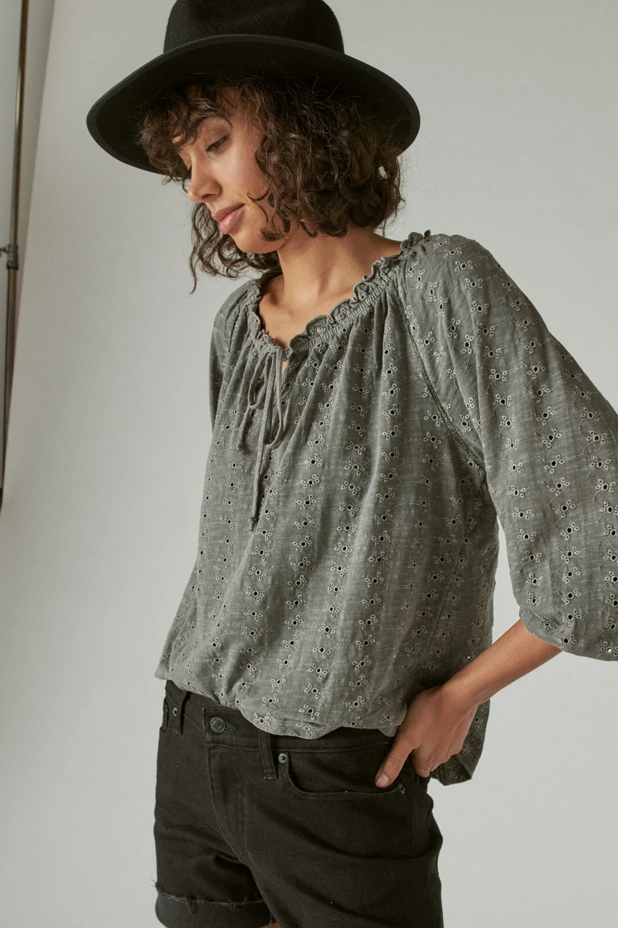 LONG SLEEVE EYELET PEASANT TOP, image 3