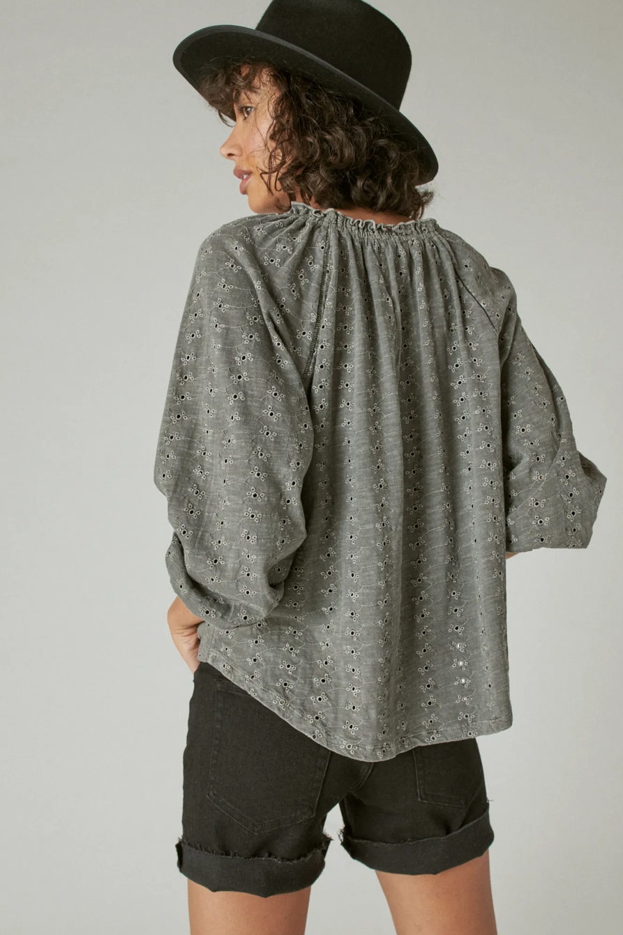 LONG SLEEVE EYELET PEASANT TOP, image 4