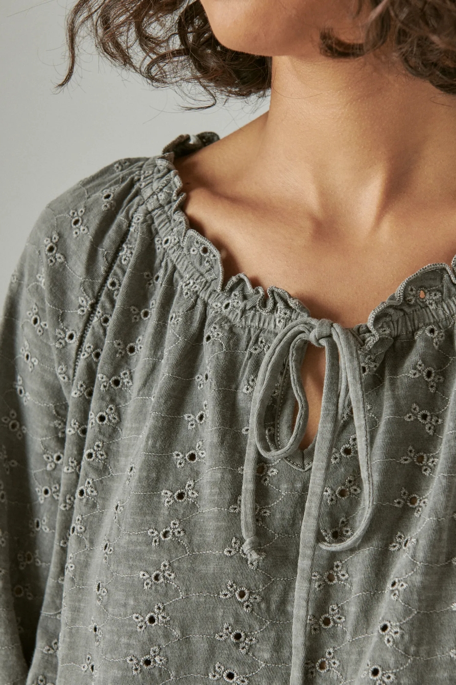LONG SLEEVE EYELET PEASANT TOP, image 5