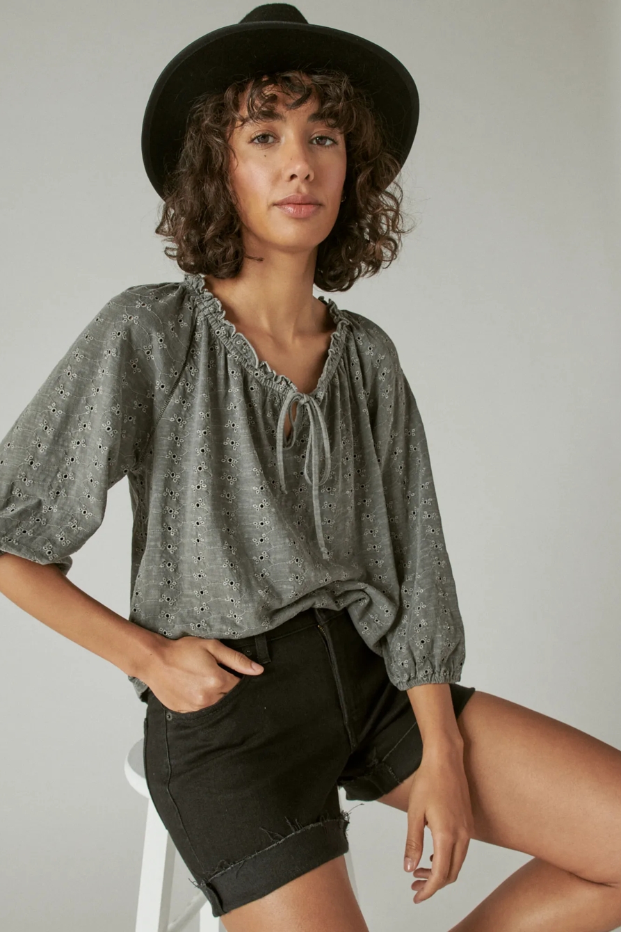LONG SLEEVE EYELET PEASANT TOP, image 6