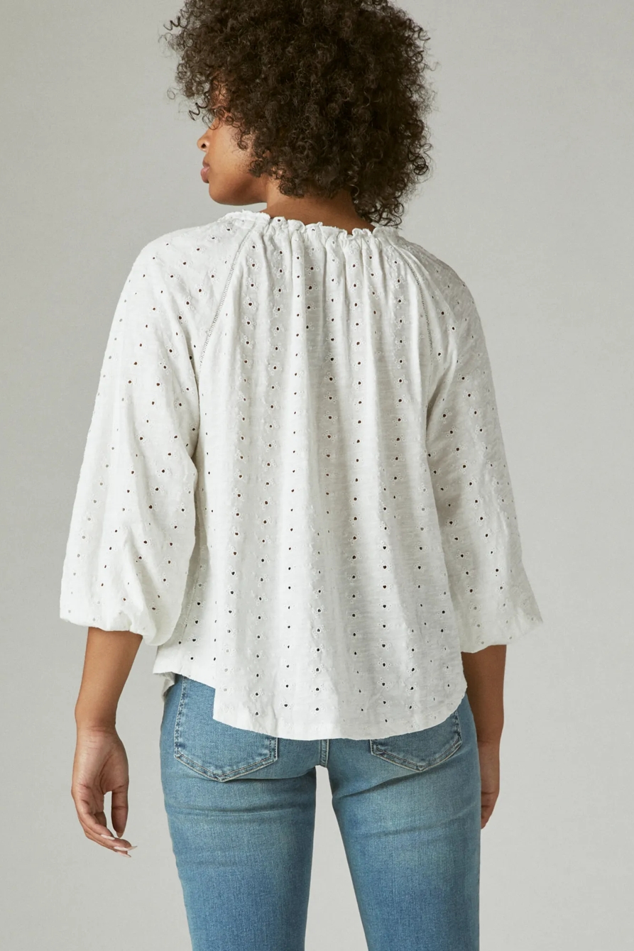LONG SLEEVE EYELET PEASANT TOP, image 4
