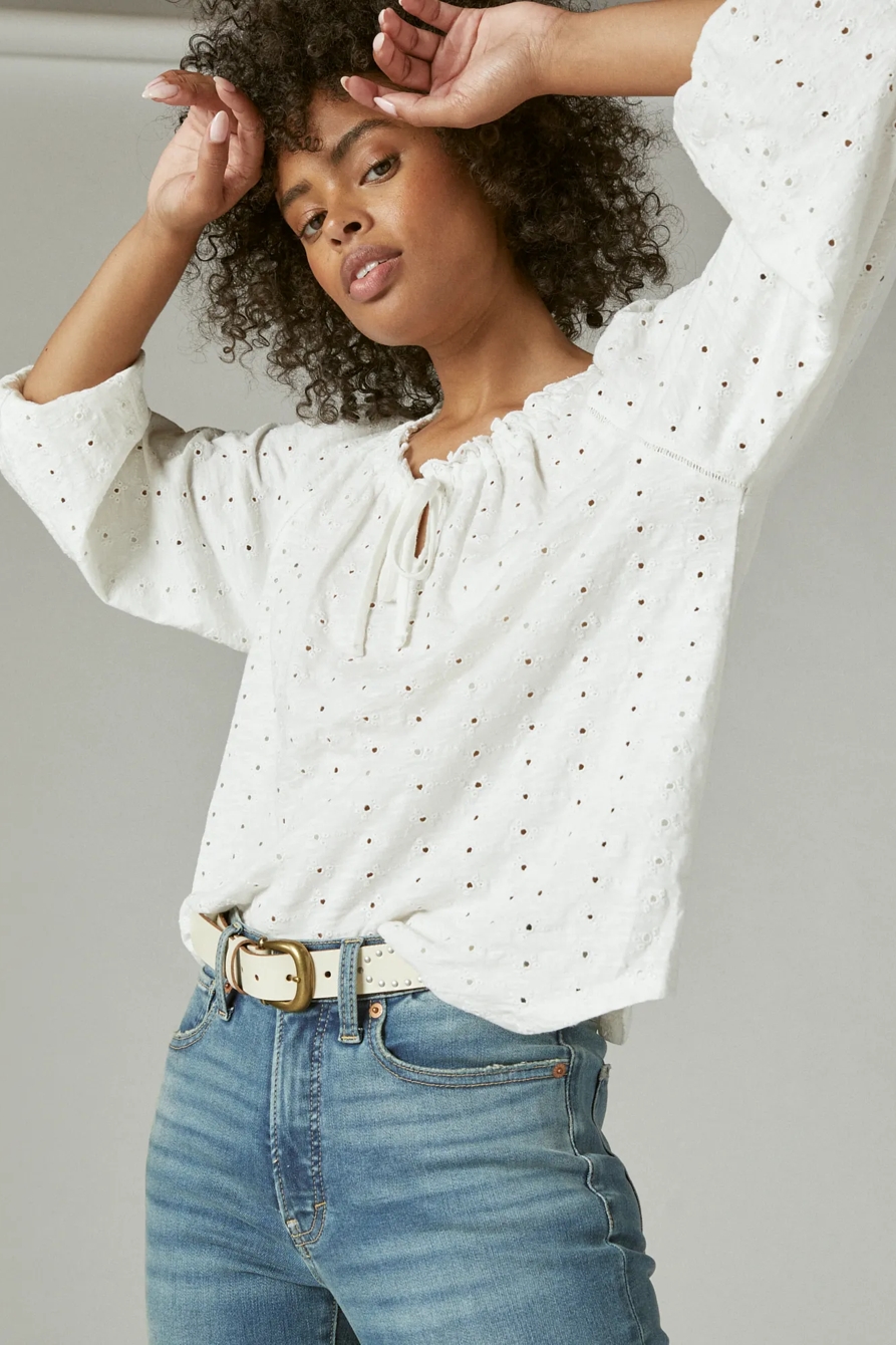 LONG SLEEVE EYELET PEASANT TOP, image 6