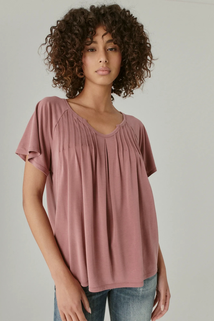 PINTUCK  V-NECK TEE, image 1