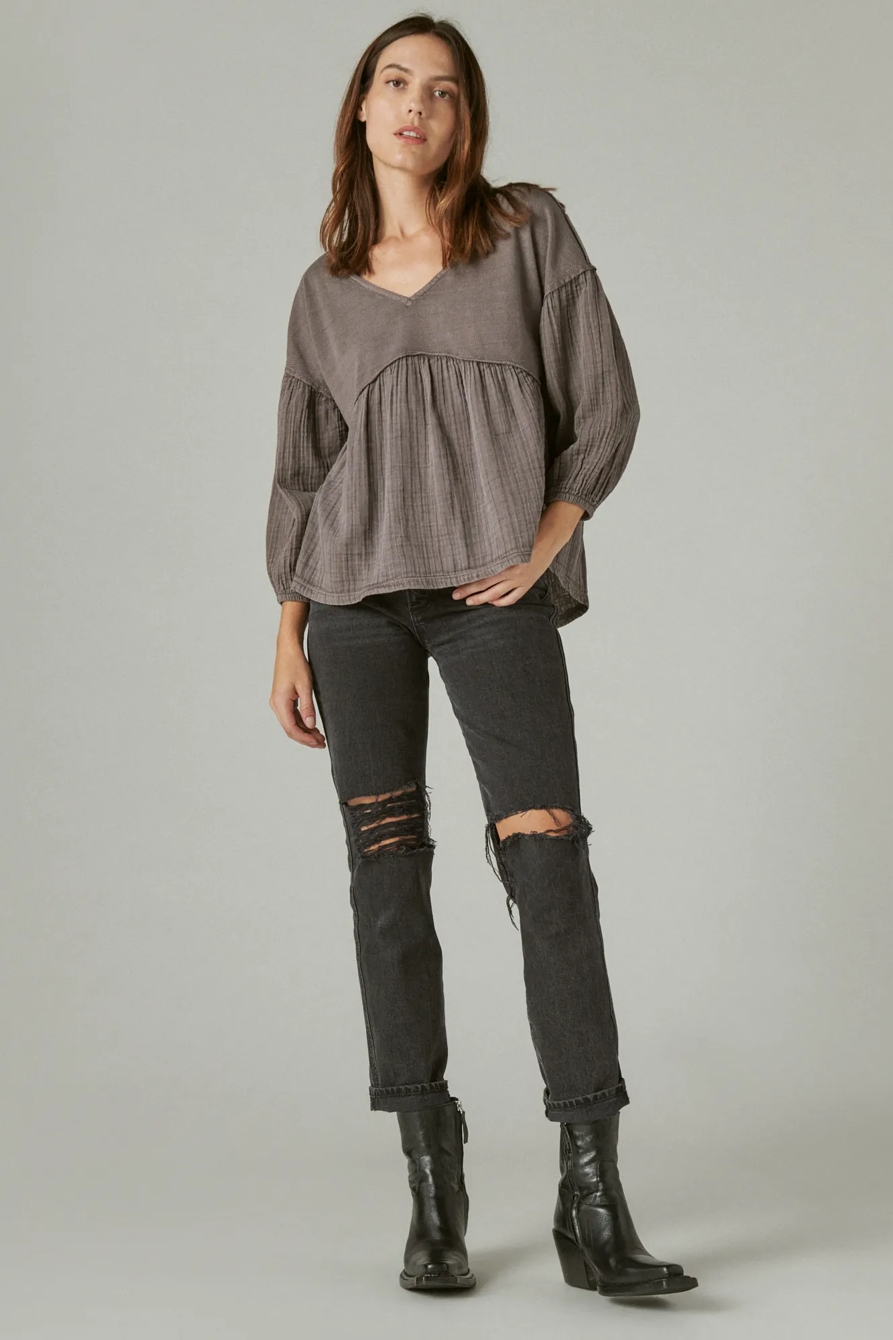 LONG SLEEVE WOVEN MIXED TOP, image 2