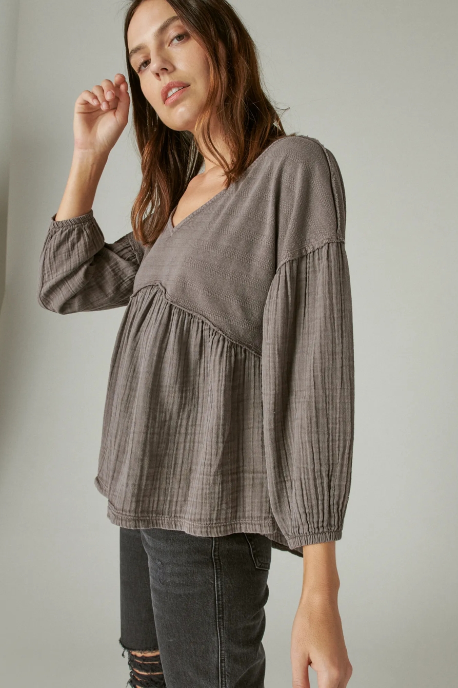 LONG SLEEVE WOVEN MIXED TOP, image 3