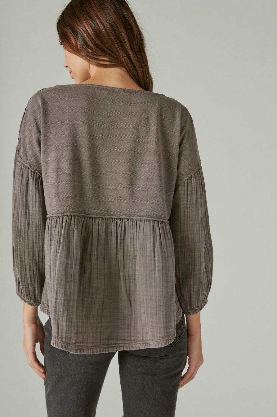 LONG SLEEVE WOVEN MIXED TOP, image 4
