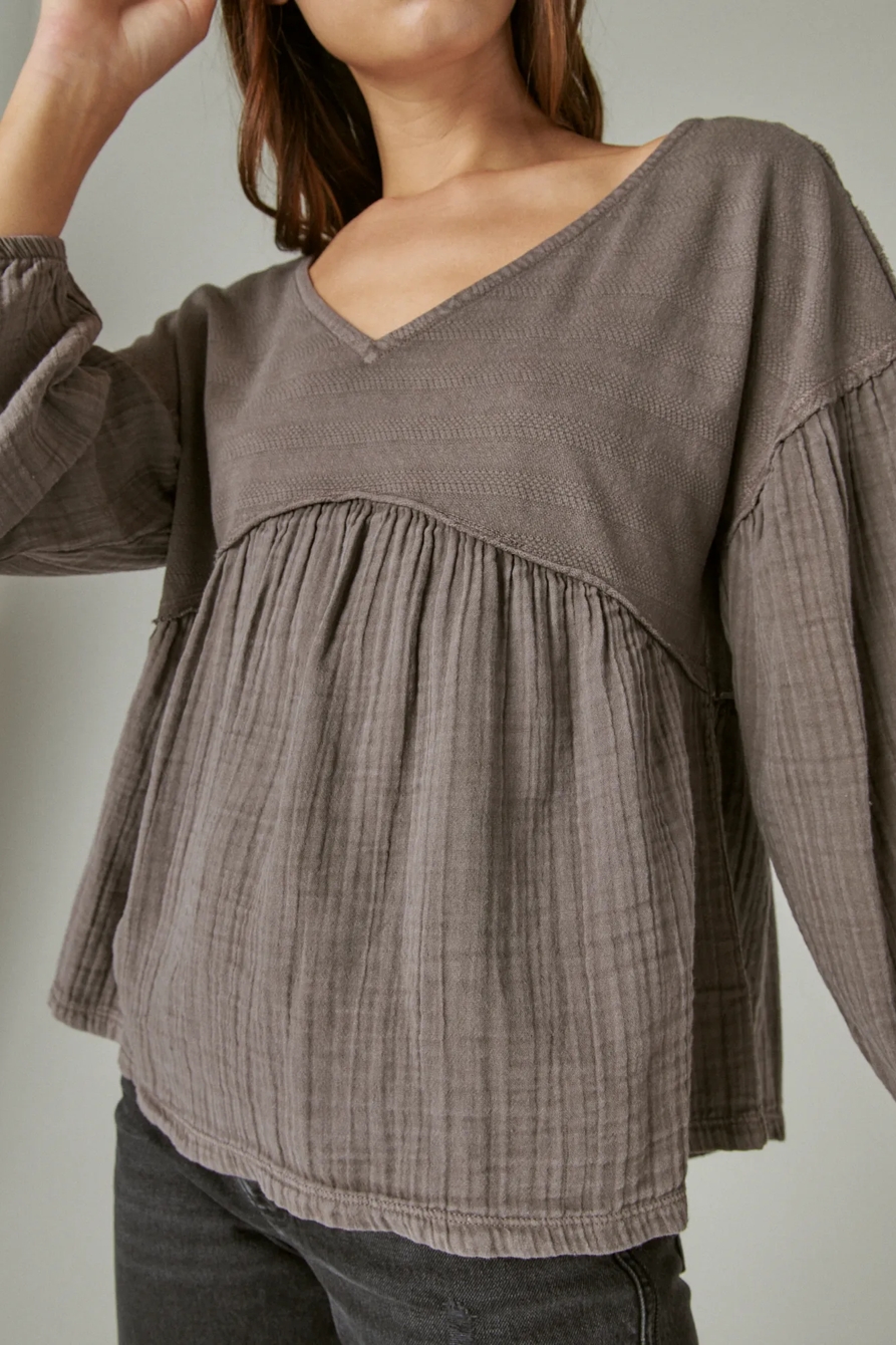 LONG SLEEVE WOVEN MIXED TOP, image 5