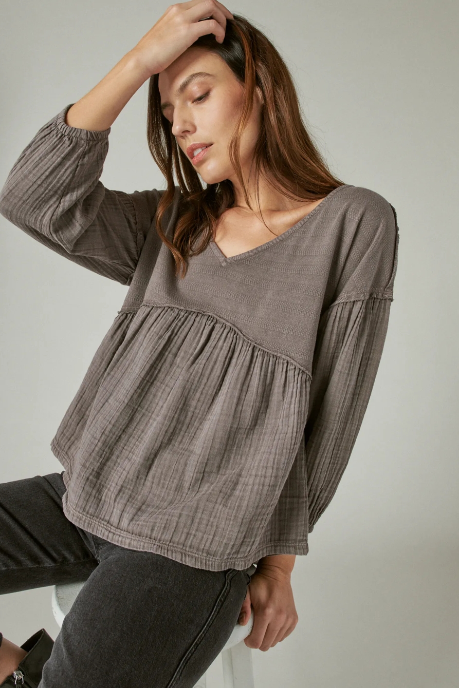 LONG SLEEVE WOVEN MIXED TOP, image 6