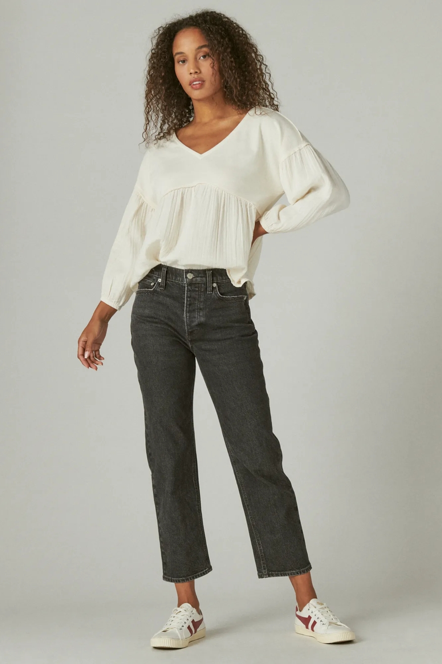 LONG SLEEVE WOVEN MIXED TOP, image 2