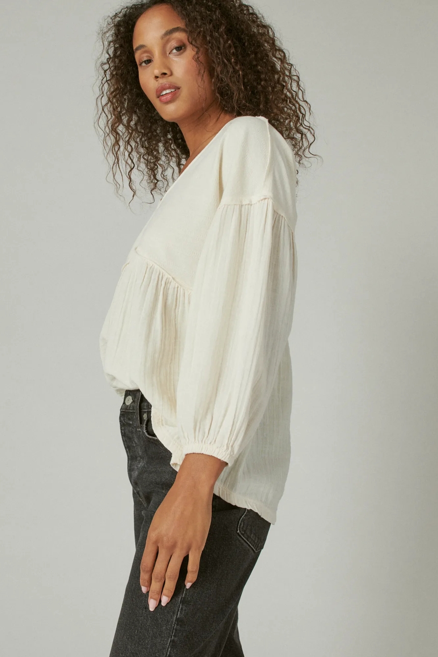 LONG SLEEVE WOVEN MIXED TOP, image 3