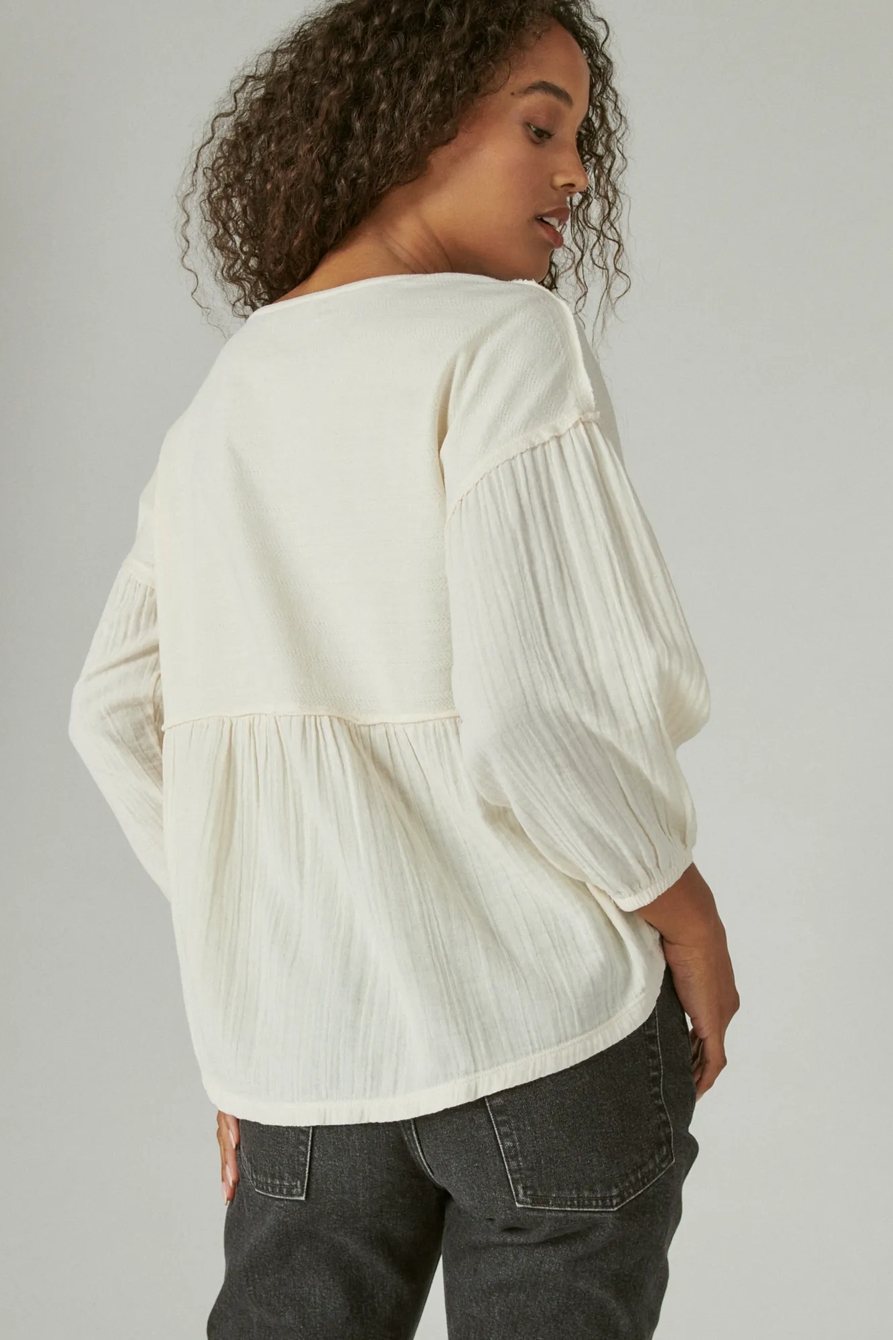 LONG SLEEVE WOVEN MIXED TOP, image 4