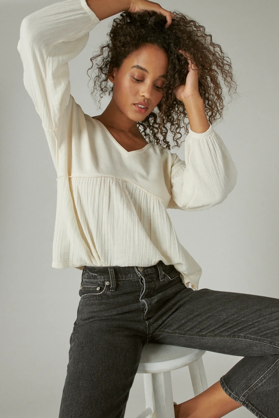 LONG SLEEVE WOVEN MIXED TOP, image 6