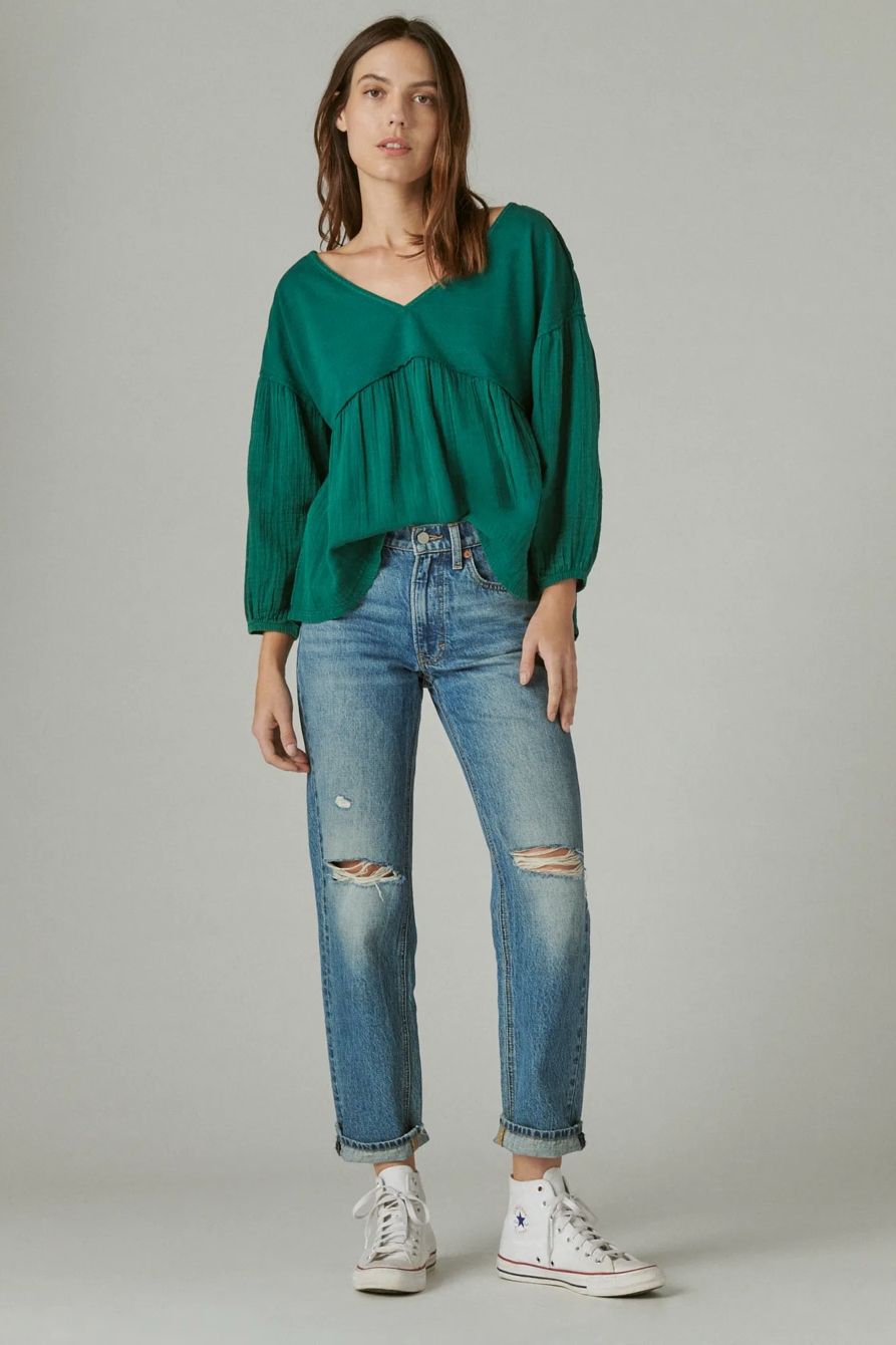 LONG SLEEVE WOVEN MIXED TOP, image 2