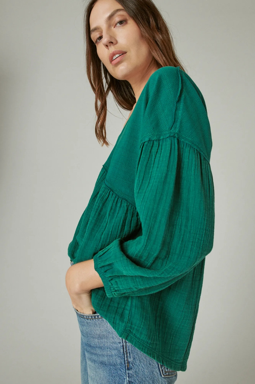 LONG SLEEVE WOVEN MIXED TOP, image 3