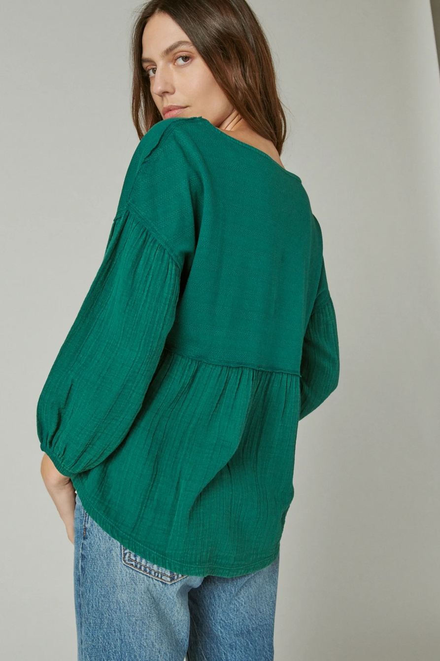 LONG SLEEVE WOVEN MIXED TOP, image 4