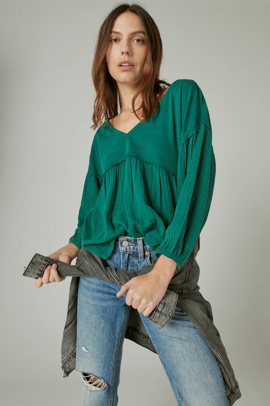LONG SLEEVE WOVEN MIXED TOP, image 6