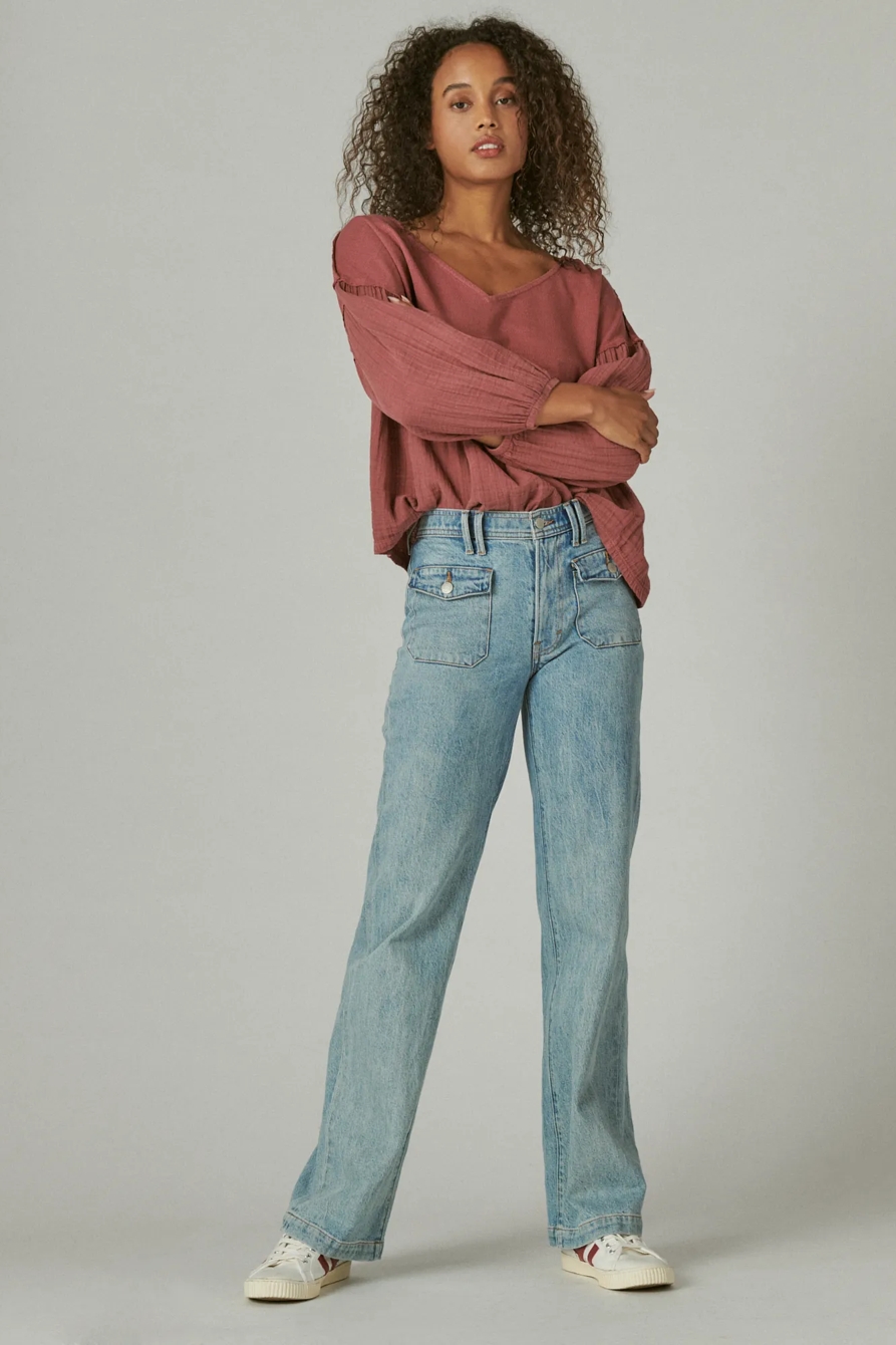 LONG SLEEVE WOVEN MIXED TOP, image 2