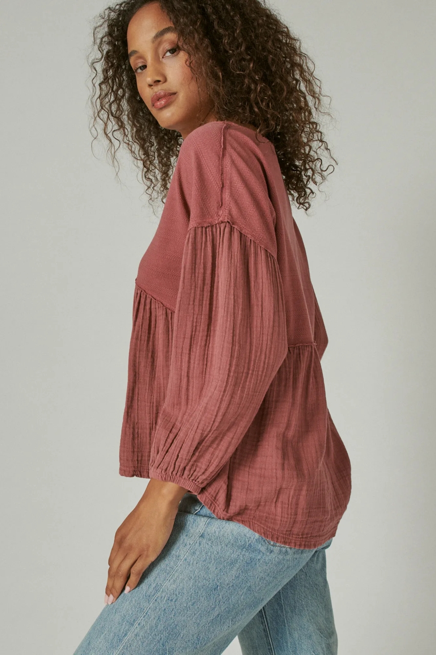 LONG SLEEVE WOVEN MIXED TOP, image 3