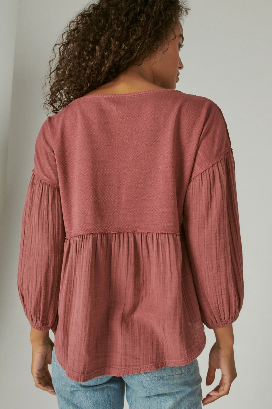 LONG SLEEVE WOVEN MIXED TOP, image 4