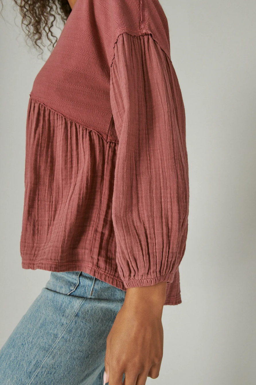 LONG SLEEVE WOVEN MIXED TOP, image 5